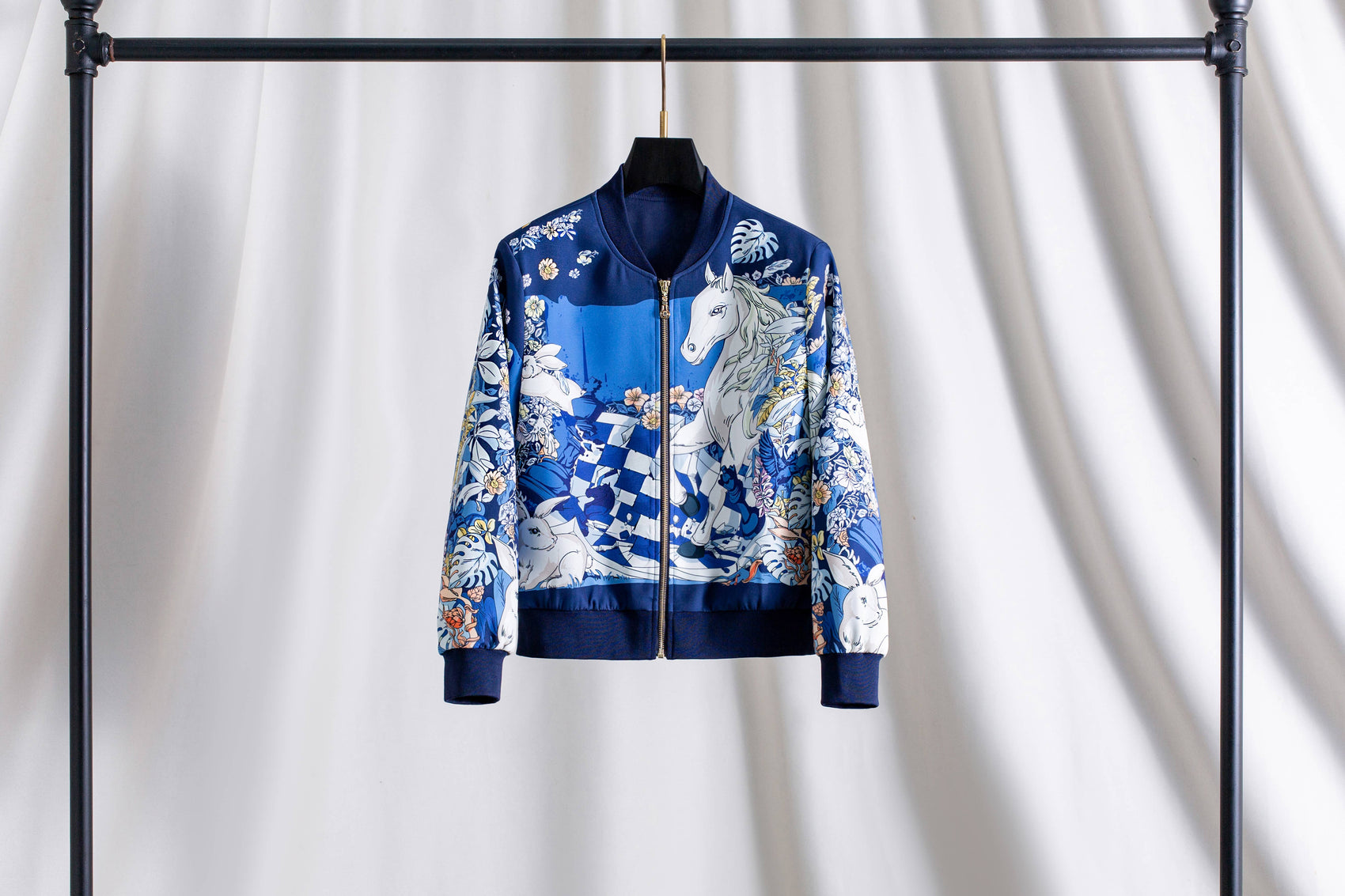 Blue Cropped Baseball Jacket