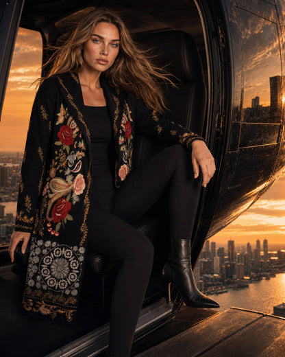 Embroidered Hooded Sweater Coat