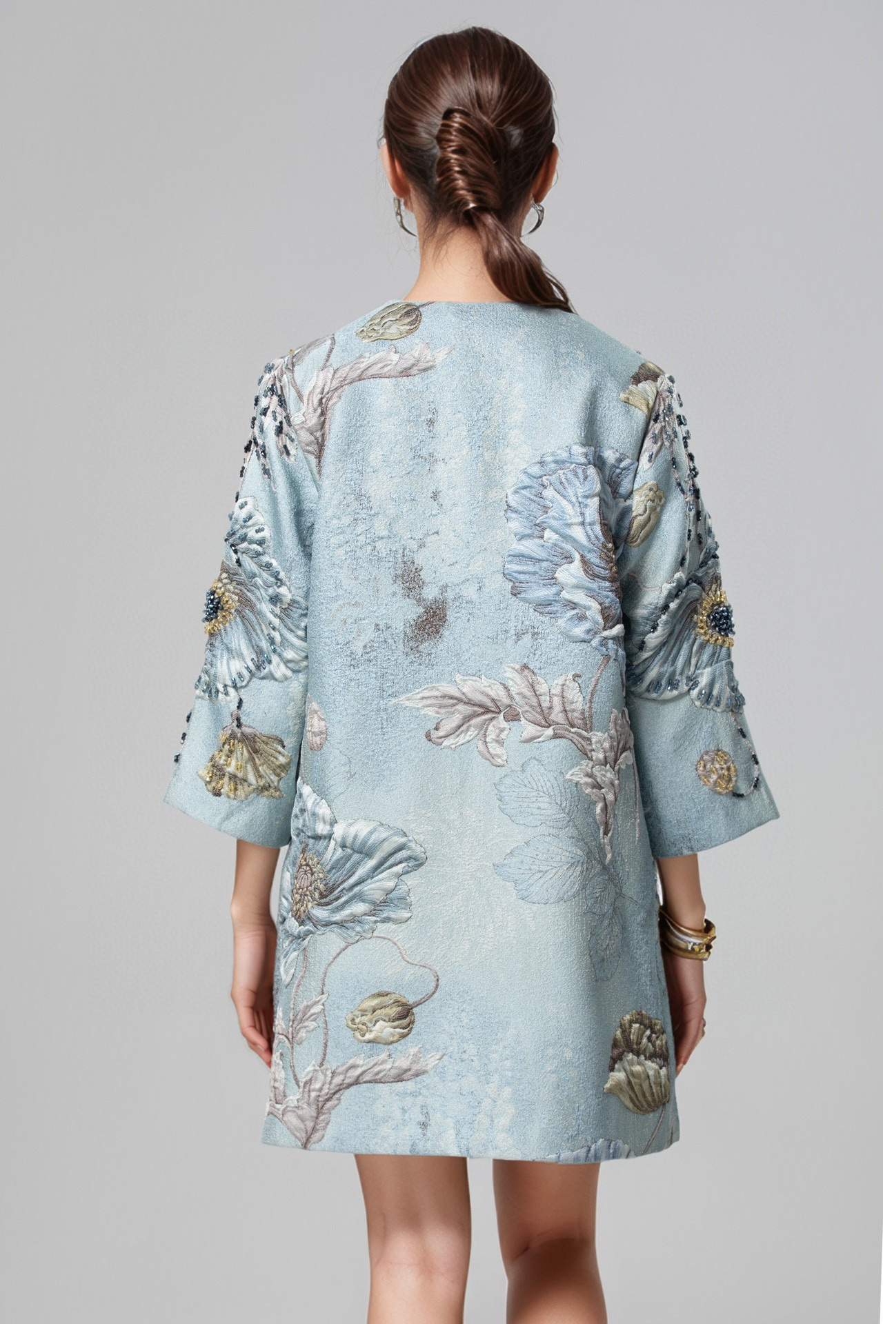 Hand-Beaded Floral Long Jacket