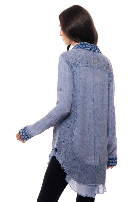 Eyelet Button-Down Top