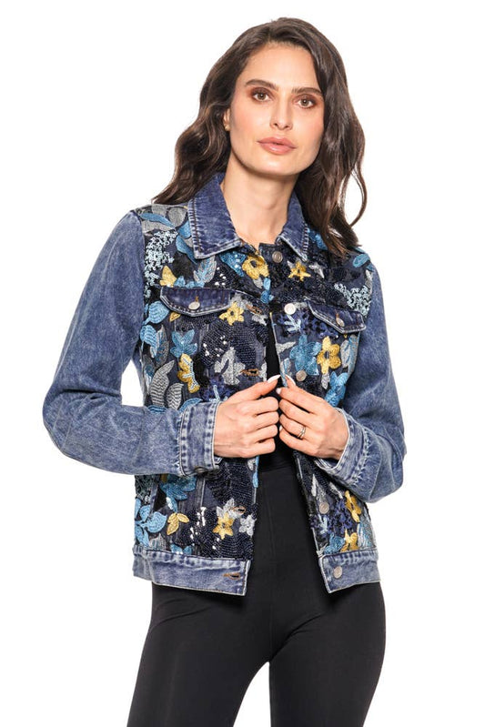 BS2540 Denim Jacket with Sequin Embroidery