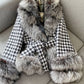 JK101Y Chic Houndstooth Faux Fur Coat