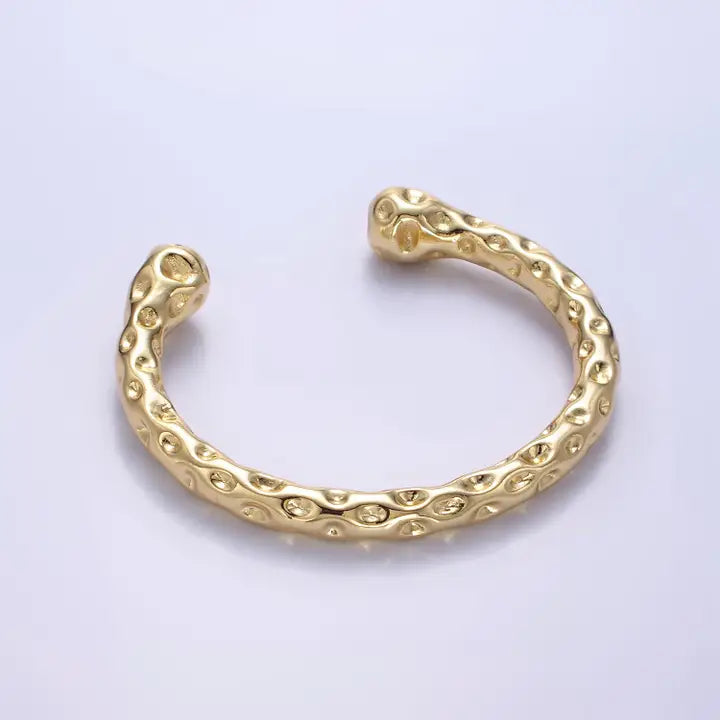 24K Gold Filled Dotted Texture Cuff Bracelet | WA-2523
