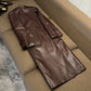 SY391 Crocodile Pattern Pu Leather Long Coat