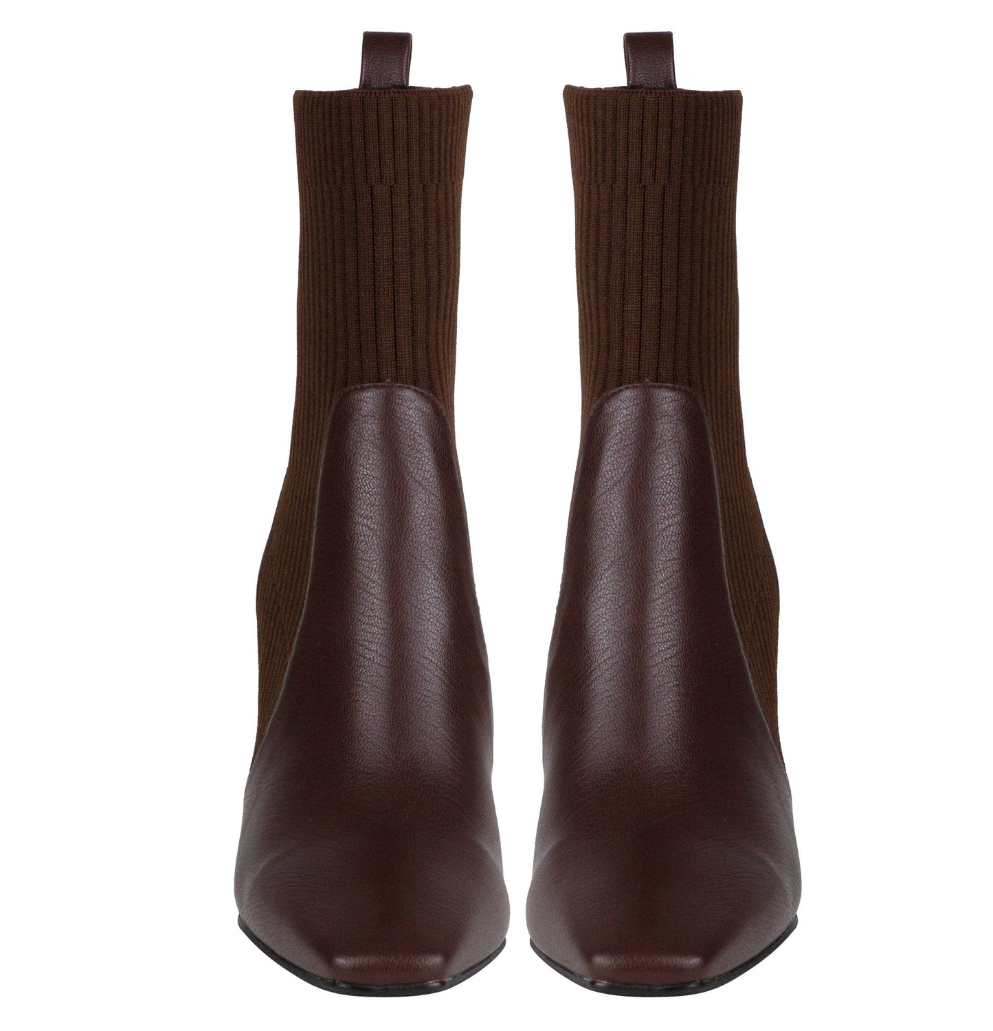 Lexi Stretch Fabric Bootie Stacked Leather Heel