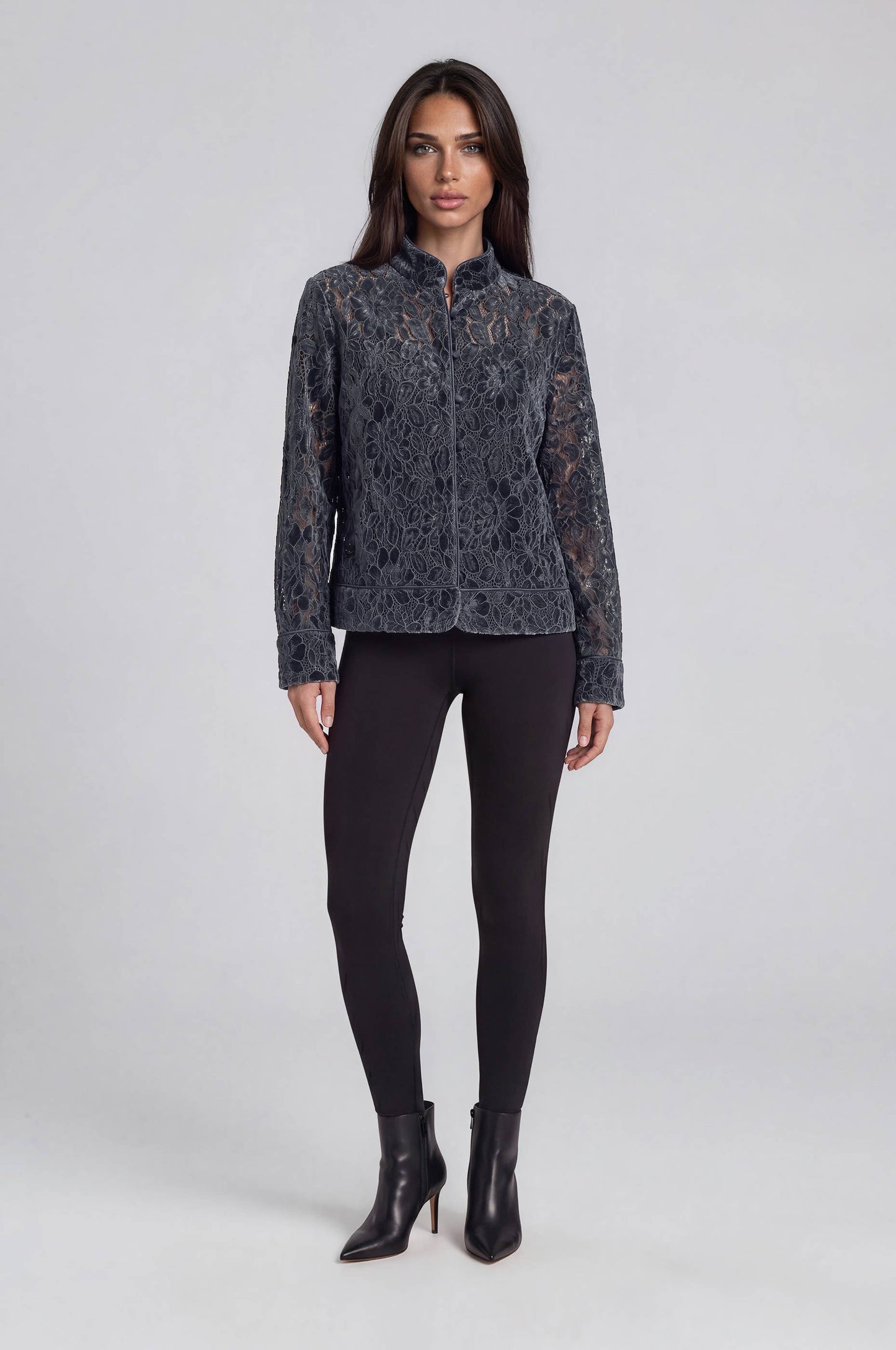 Velvet Lace Button-Front Jacket