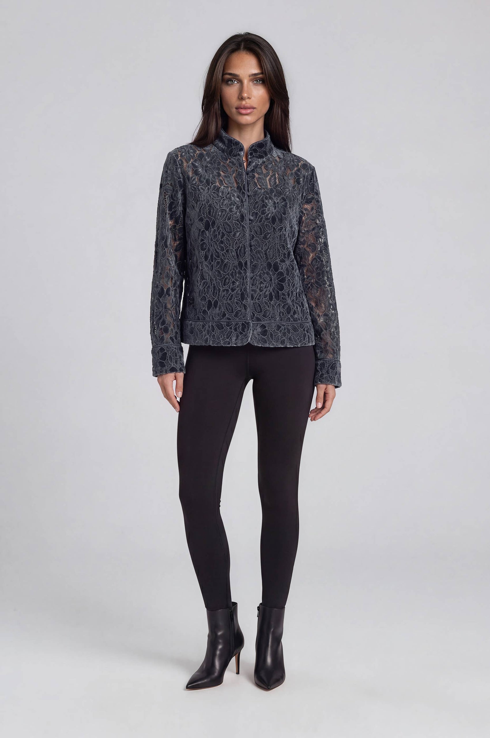 Velvet Lace Button-Front Jacket