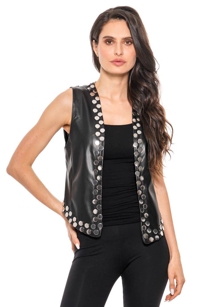 L3700 - Studded Faux Leather Vest – Black
