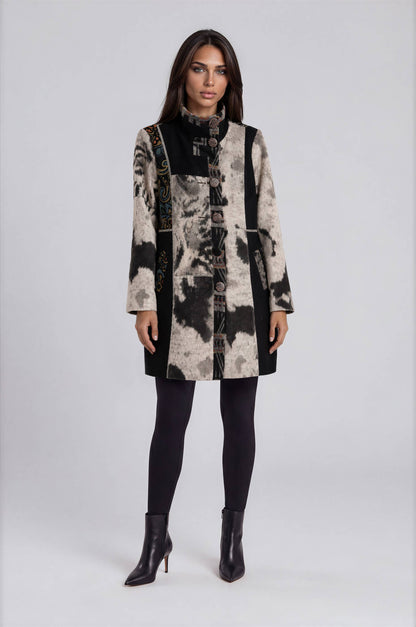 Patchwork Print Button Front Coat