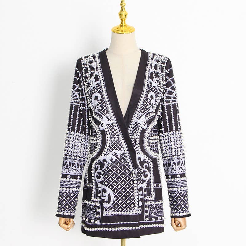 Bubble Bead Print V-Neck Blazer