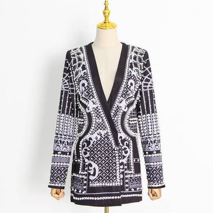 Bubble Bead Print V-Neck Blazer