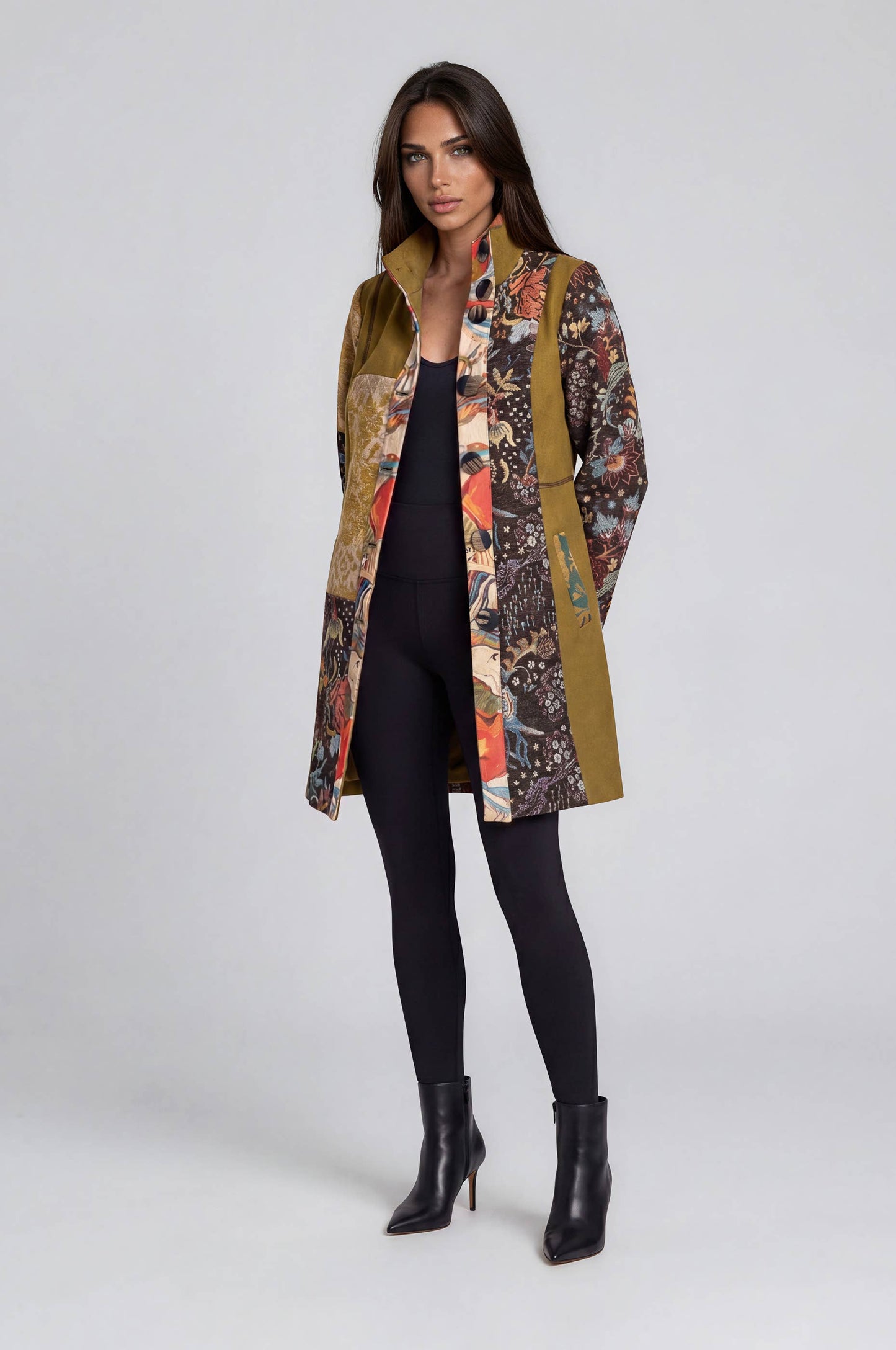 Mixed Print Stand Collar Jacket