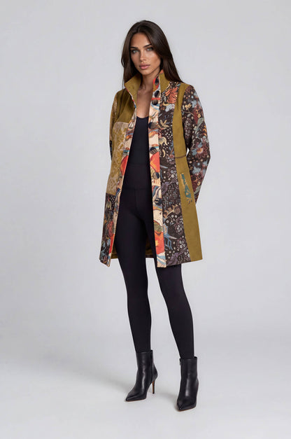 Mixed Print Stand Collar Jacket