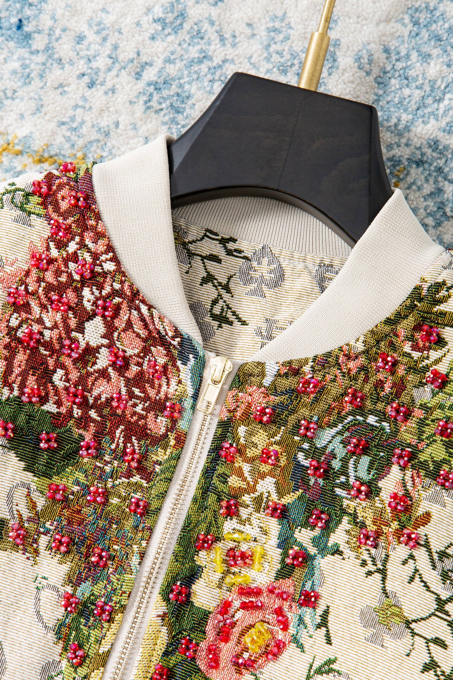 Beaded Jacquard Embroidered Bomber Jacket