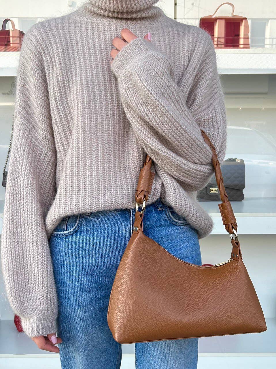 211 Italian Asymmetrical Leather Bag Braided Strap