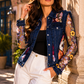 Dark Denim Jacket with Floral Embroidery