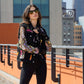 Black Denim Jacket Floral Embroidery