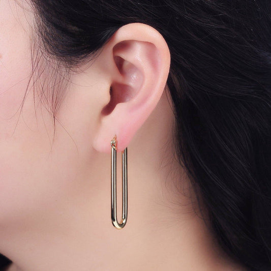 14K Gold Filled 45mm Thin U-Shaped Oblong Latch Earrings