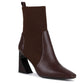 Lexi Stretch Fabric Bootie Stacked Leather Heel