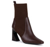 Lexi Stretch Fabric Bootie Stacked Leather Heel