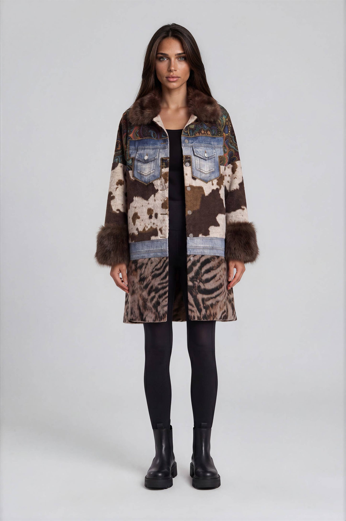 Mixed Media Faux Fur Coat