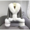 JK101Y Chic Houndstooth Faux Fur Coat