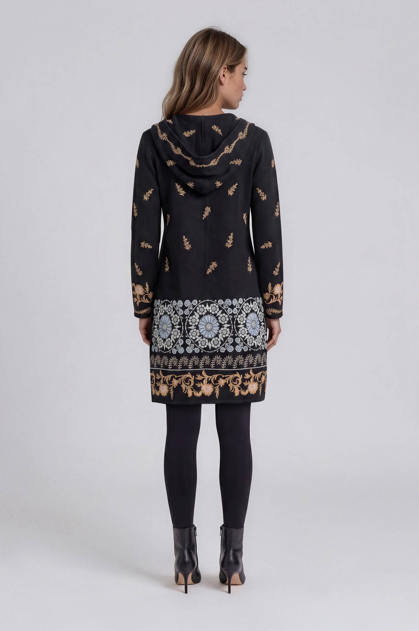 Embroidered Hooded Sweater Coat