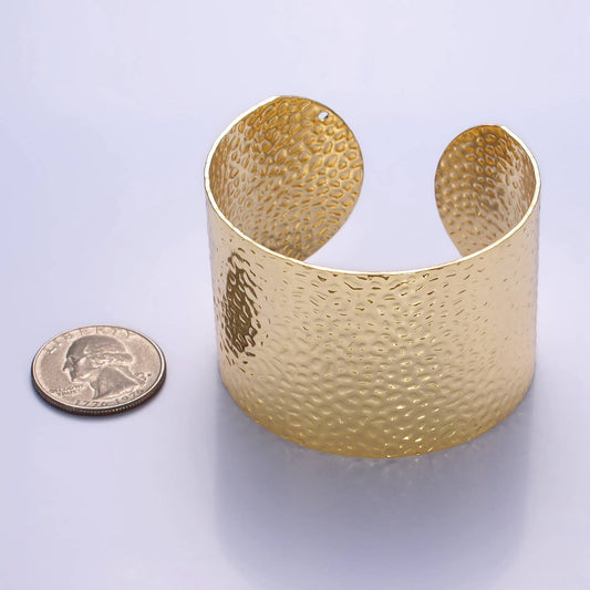 24K Gold Filled Wide Hammered Cuff Bracelet | WA-2520