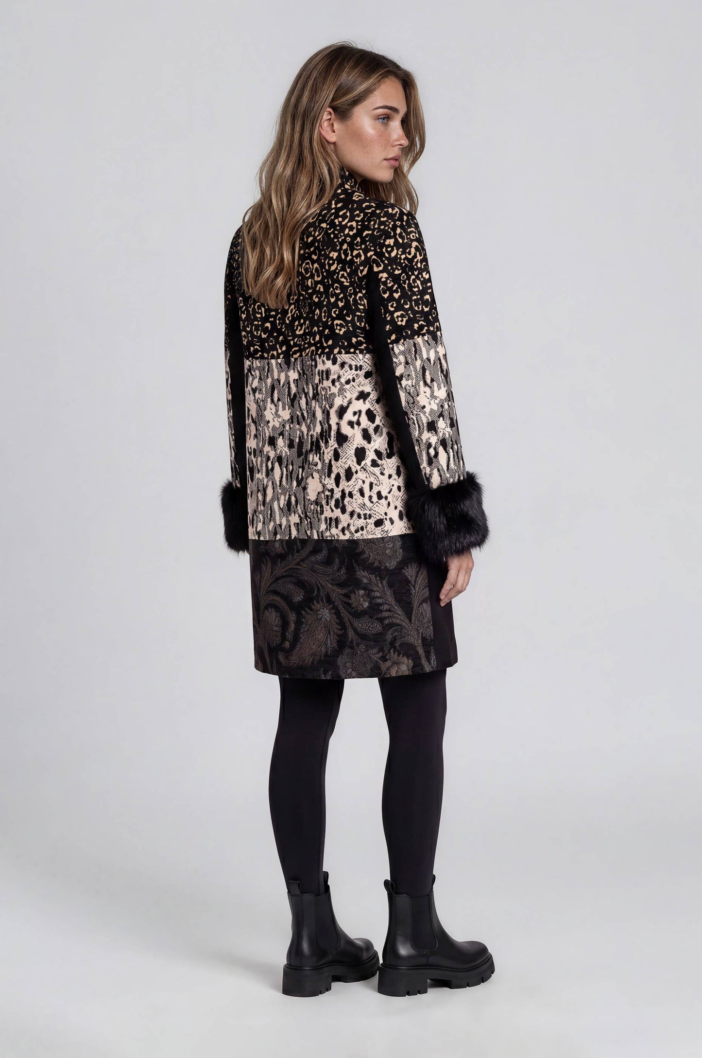 Mixed Media Faux Fur Trim Jacket