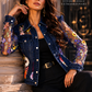 Dark Denim Jacket with Floral Embroidery