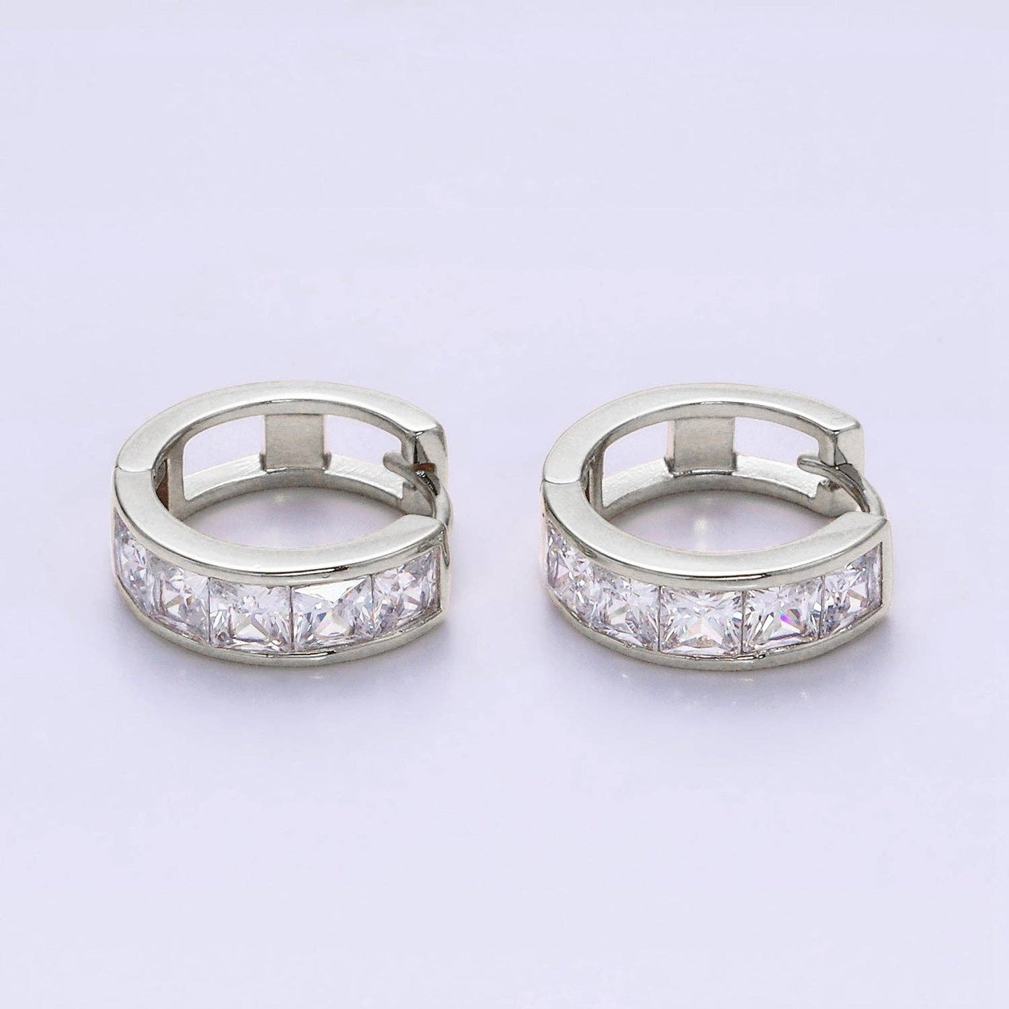 14K Gold Filled Clear Square Cz Lined Huggie Hoop Earrings