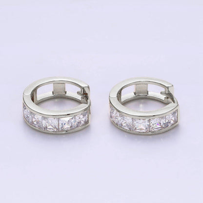 14K Gold Filled Clear Square Cz Lined Huggie Hoop Earrings