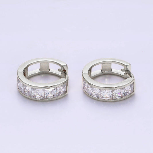 14K Gold Filled Clear Square Cz Lined Huggie Hoop Earrings