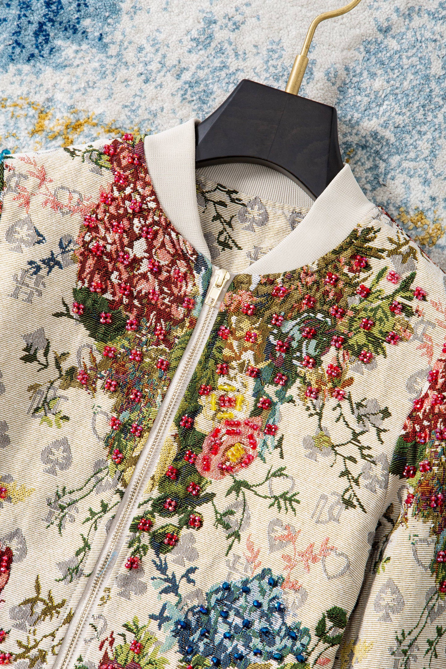 Beaded Jacquard Embroidered Bomber Jacket