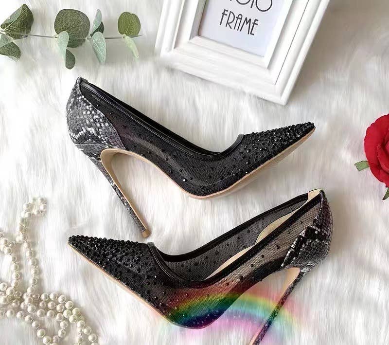 SH022 Sultry Snake Print Rhinestone Stilettos