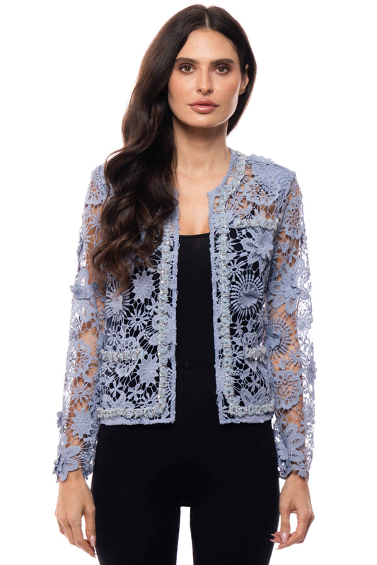 Embellished Lace Open-Front Jacket