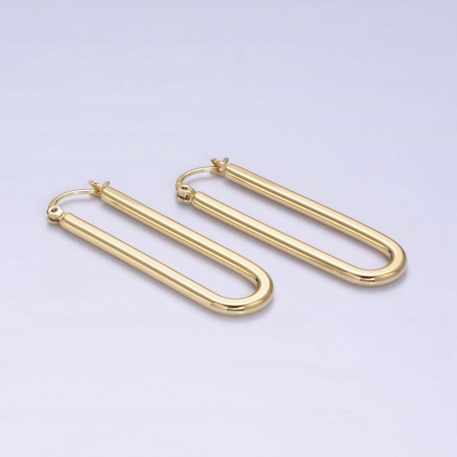 14K Gold Filled 45mm Thin U-Shaped Oblong Latch Earrings