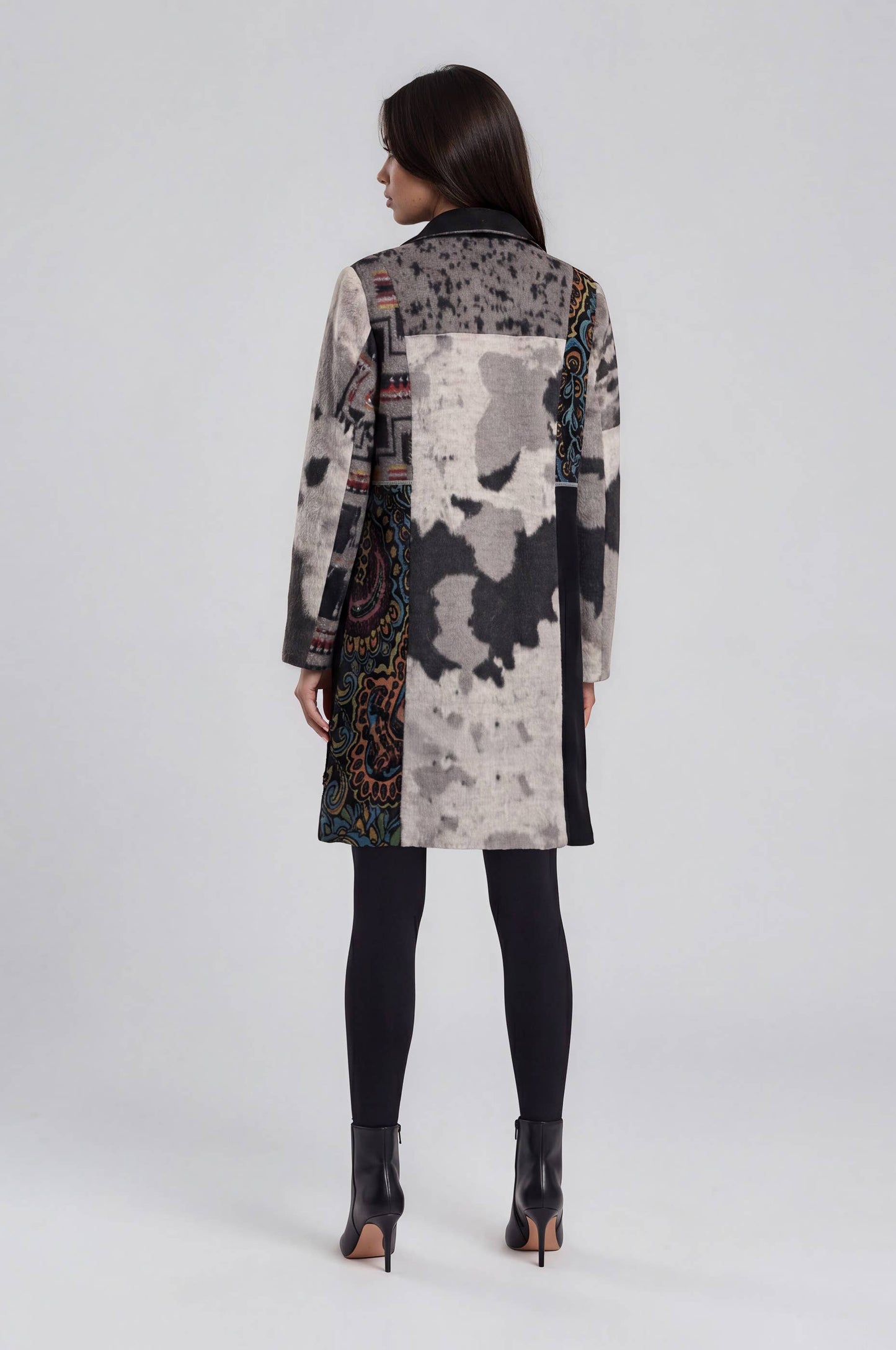 Patchwork Print Button Front Coat