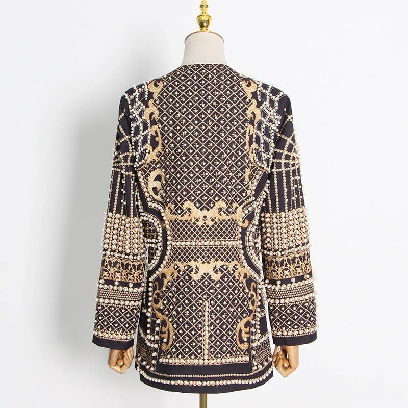 Bubble Bead Print V-Neck Blazer