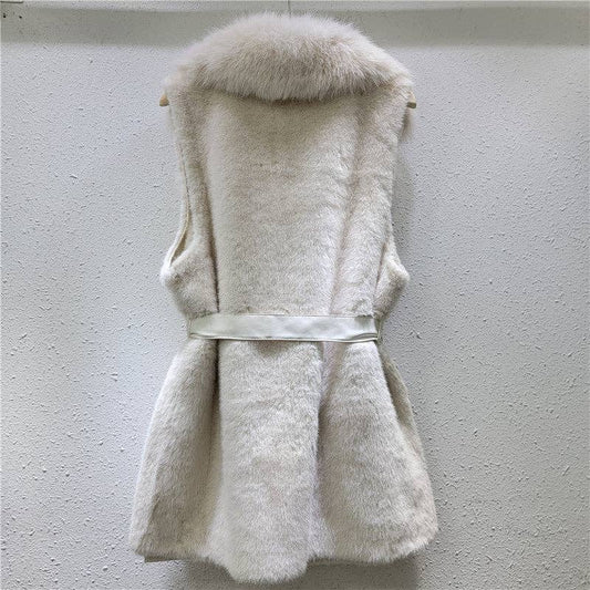 M214 Faux Mink Lapel Vest with Tie Pockets