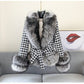 JK101Y Chic Houndstooth Faux Fur Coat