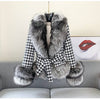 JK101Y Chic Houndstooth Faux Fur Coat