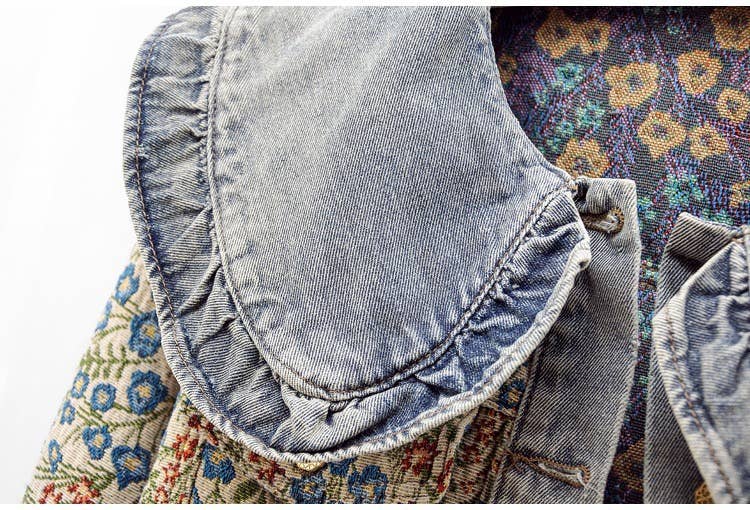 Doll Collar Embroidered Denim Jacket