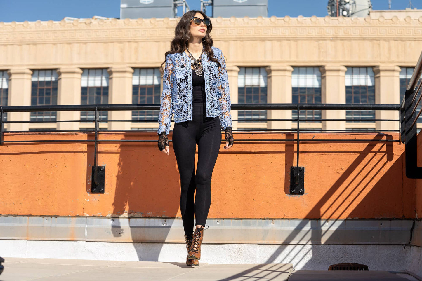 Embellished Lace Open-Front Jacket