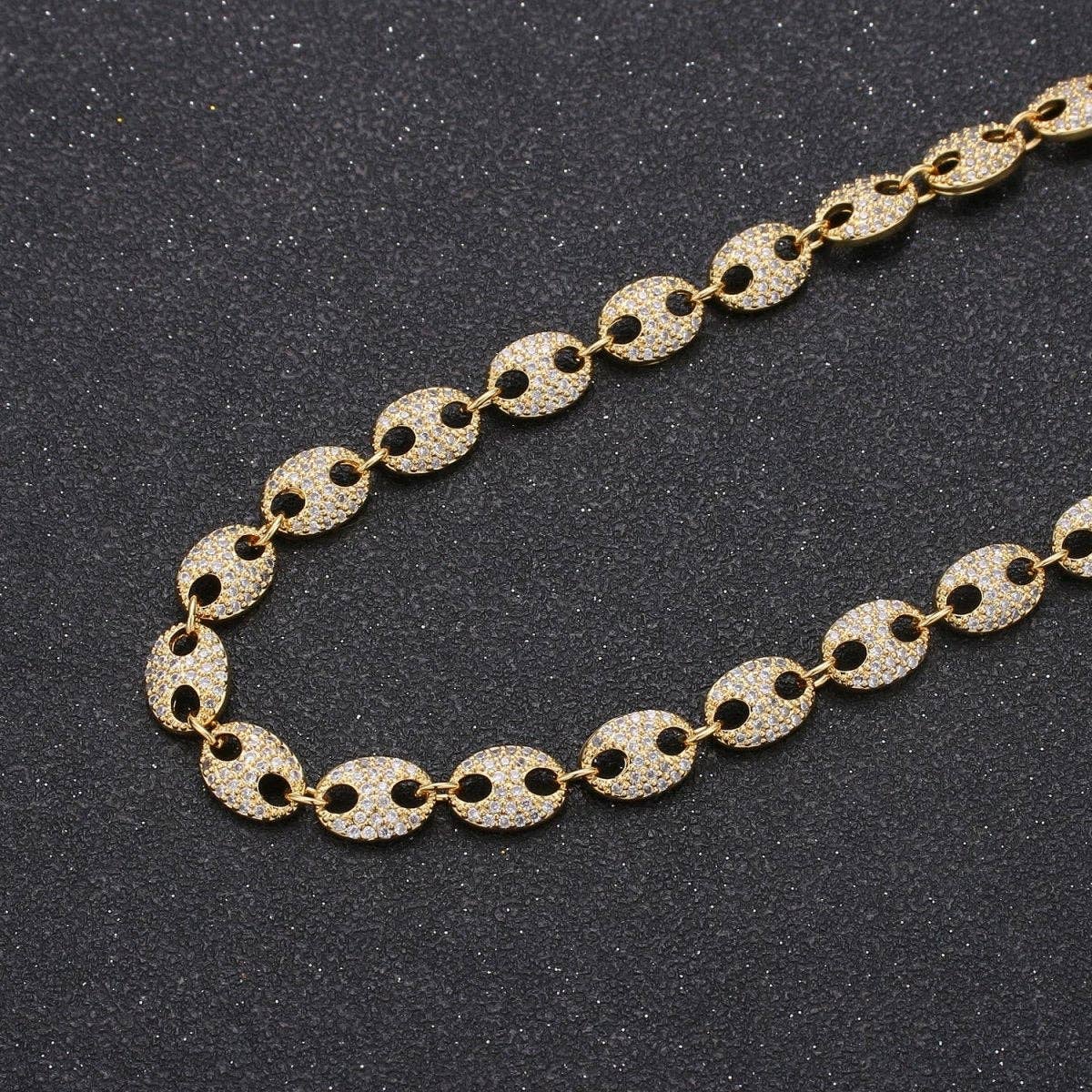 24K Gold Filled Anchor Mariner Link Chain 20" Long with Micro Pave Crystals