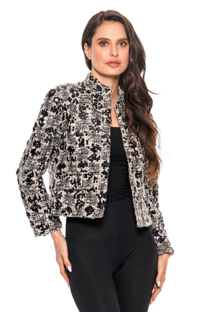 Sequin Tweed Crop Jacket (Ivory/Black)