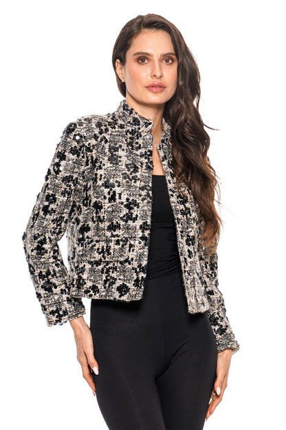 Sequin Tweed Crop Jacket (Ivory/Black)