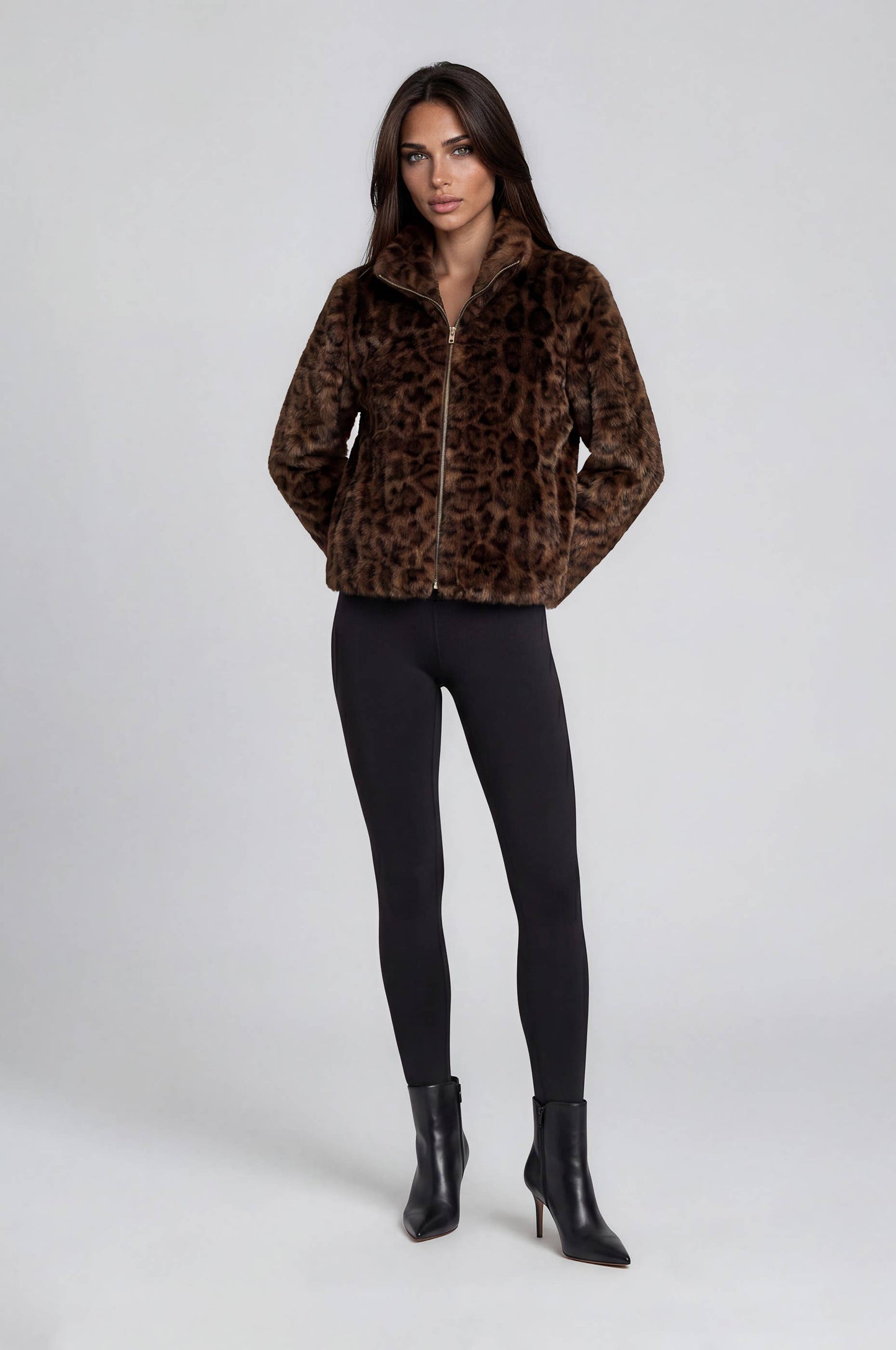 Leopard Faux Fur Zip Jacket