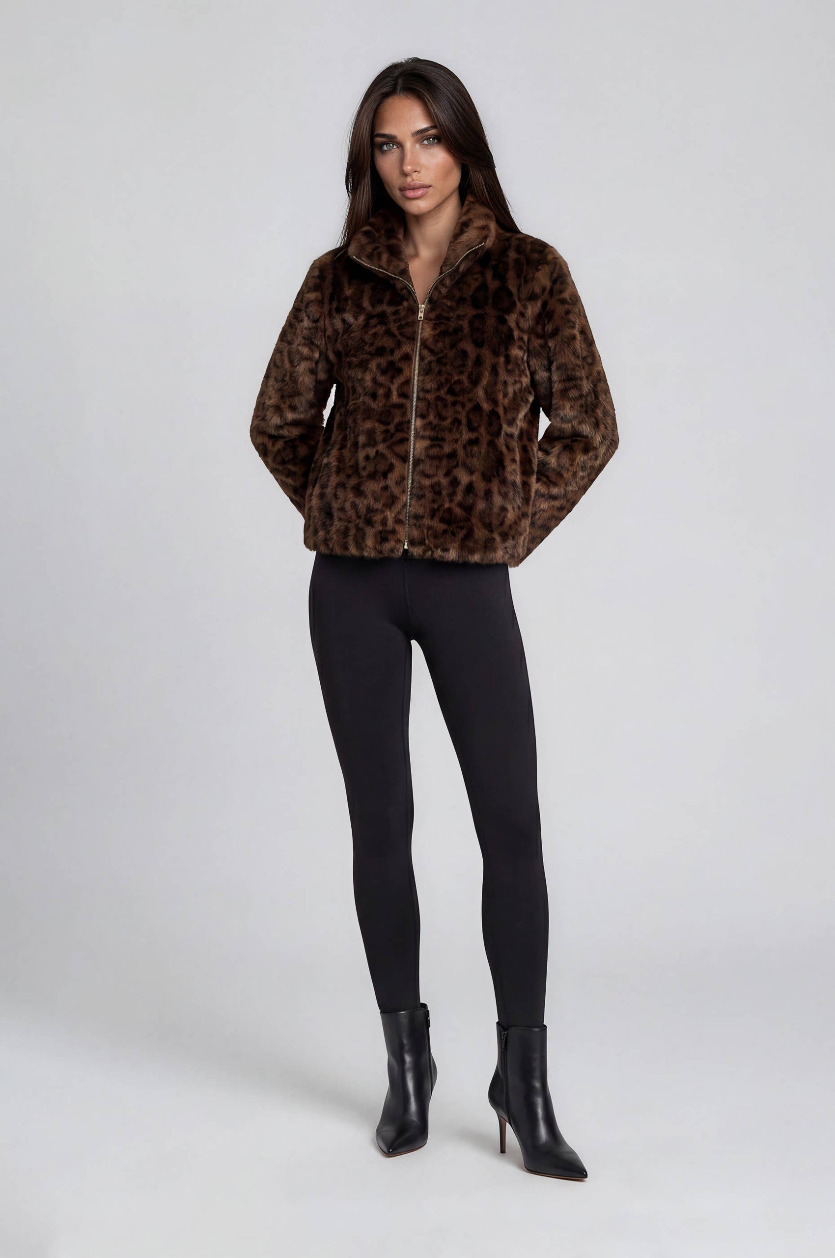 Leopard Faux Fur Zip Jacket
