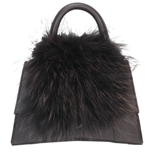 Mdoch Italian Choco Leather Crossbody Bag Matching Real Fur